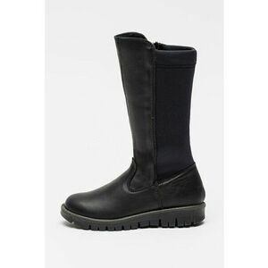 Cizme mid-calf de piele cu garnituri elastice - Negru imagine