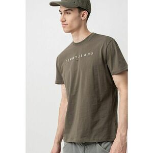 Tricou din bumbac cu logo brodat - Kaki pal/Alb optic imagine