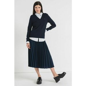 Pulover din amestec de bumbac organic cu decolteu in V - Albastru ultramarin imagine