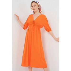Rochie midi HiCCUP - croiala in A - decolteu in V - mandarina - textil imagine