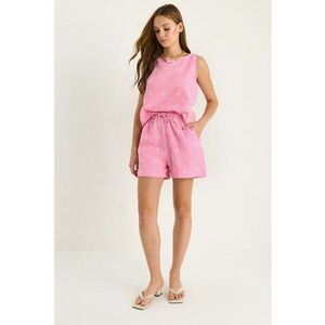 Costum scurt dama - set doua piese - talie inalta - Roz deschis - textil - imagine