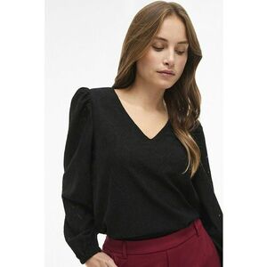 Bluza cu decolteu in V si maneci bufante - Negru imagine