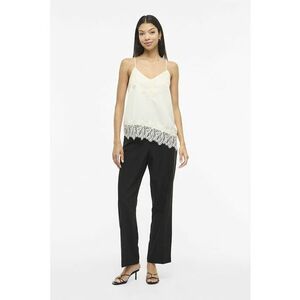 Top cu decolteu in V si insertii de dantela - Crem imagine