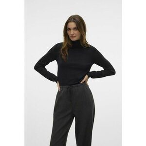 Pulover cu insertii din lurex si guler inalt - Negru imagine