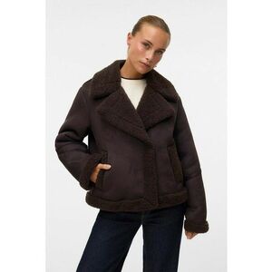 Geaca scurta cu blana shearling sintetica - Maro inchis imagine
