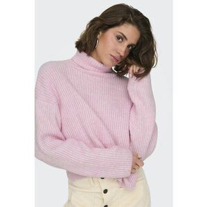 Pulover tricotat cu guler inalt si maneci cazute - Roz pastel imagine