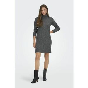 Rochie-pulover tricotata fin cu guler inalt - Gri melange imagine