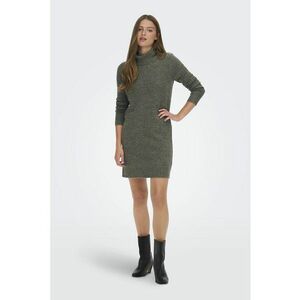 Rochie-pulover tricotata fin cu guler inalt - Verde melange imagine