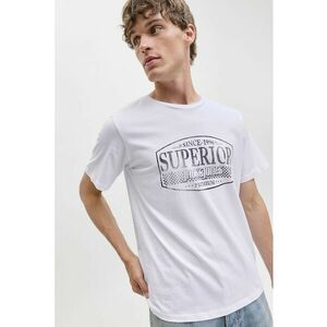 Tricou de bumbac cu imprimeu si decolteu la baza gatului - Alb imagine