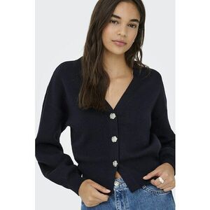 Pulover crop cu decolteu in V si nasturi - Bleumarin imagine