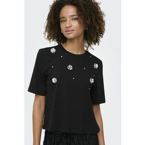 Tricou din bumbac organic cu decolteu la baza gatului - Negru/Argintiu imagine