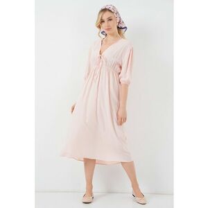 Rochie midi HiCCUP - croiala in A - decolteu in V - roz pudrat - textil imagine