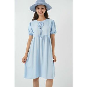 Rochie midi HiCCUP - inchidere cu papion - albastra - textil imagine