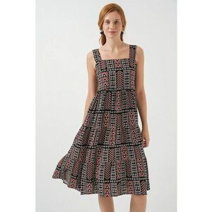 Rochie maxi - HiCCUP - imprimeu - guler patrat - negru - textil imagine