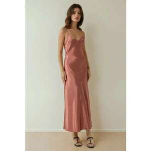 Rochie maxi - decolteu in V - design elegant - roz - satin imagine