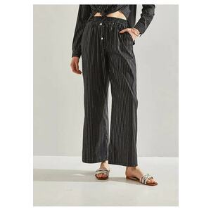 Pantaloni dama - largi - elastic - negru - bumbac imagine