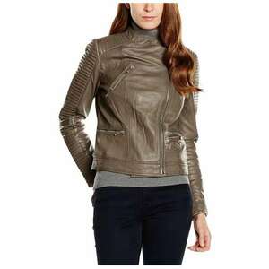 Geaca de dama Usual Way piele naturala - kaki - imagine