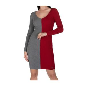 Rochie de dama bicolor - maneca lunga - gri rosu - bumbac - imagine