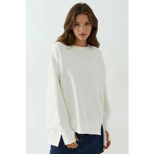 Hanorac fara gluga supradimensionat - guler rotund - textil - alb imagine
