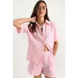 Set doua piese - bumbac brodat - guler camasa - roz imagine