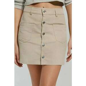 Fusta mini dreapta talie inalta - inchidere cu nasturi - bej/ natural - textil imagine