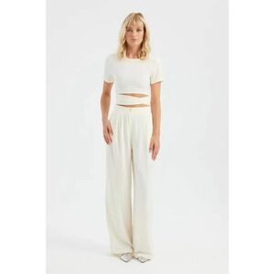 Compleu dama top - pantaloni largi plisati - alb - textil imagine