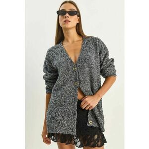 Pulover dama - cardigan cu nasturi - decolteu in V - gri - tricot - imagine