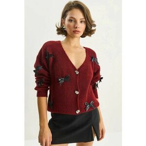 Pulover dama - cardigan supradimensionat - detalii funda - rosu burgund - tricot - imagine