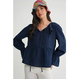 Bluza dama HiCCUP - cu guler textil - Albastru marin imagine