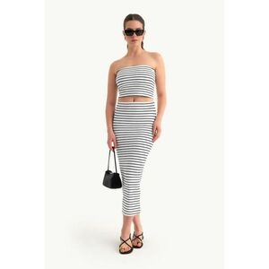 Compleu dama - top scurt fara bretele si fusta midi - alb/negru - jerseu imagine