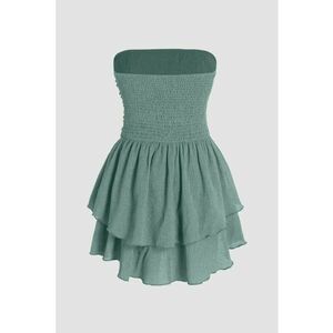 Rochie mini - texturata -volane - Verde menta imagine