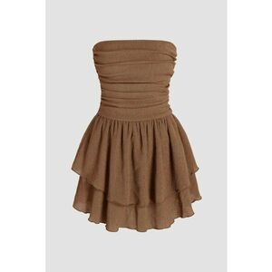 Rochie mini - texturata -volane - Bej Natural imagine