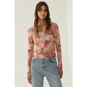 Bluza dama - guler rotund - imprimeu - roz - poliester - Roz neon imagine