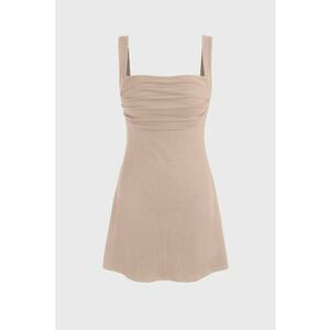 Rochie mini - Decolteu patrat - Poliester/Elastan - Natural imagine