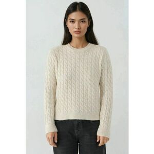 Pulover dama tricotat - Bej Natural imagine