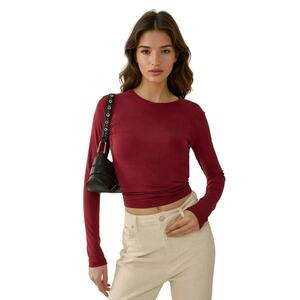 Bluza dama - Slim Fit - maneca lunga - rosu - Visiniu imagine