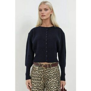 Cardigan tricotat - guler rotund - croiala slim fit - bleumarin - tricot - Albastru marin imagine