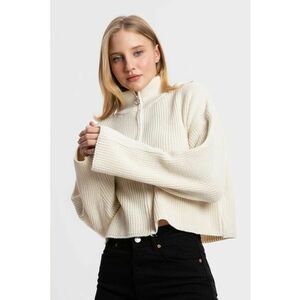 Pulover dama - supradimensionat - guler inalt - crem - tricot - Bej imagine