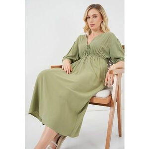 Rochie midi HiCCUP - in decolteu in V - Verde padure - textil - Verde imagine