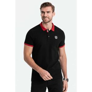 Tricou polo din material pique - Rosu/Negru imagine
