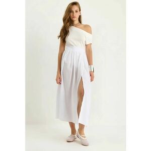 Fusta maxi cu talie inalta si slit - alb - textil imagine