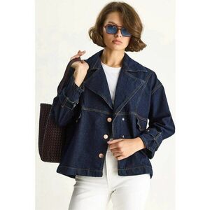 Jacheta denim cu guler si nasturi albastru marin - poliester - pentru femei imagine