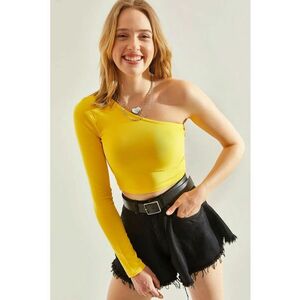 Bluza dama - scurta cu guler asimetric - galben lamaie - jerseu imagine