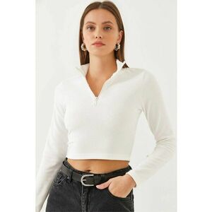 Bluza dama - crop - maneca lunga - alb - jerseu imagine