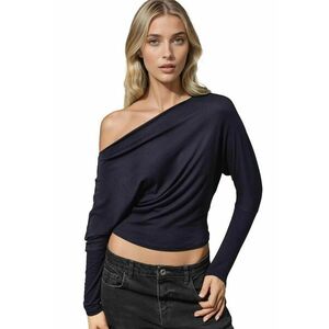 Bluza dama - maneca lunga - guler asimetric - bleumarin - jerseu imagine