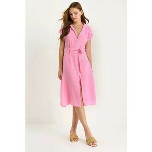 Rochie midi LUCCI - decolteu in V - cu nasturi - roz - textil imagine