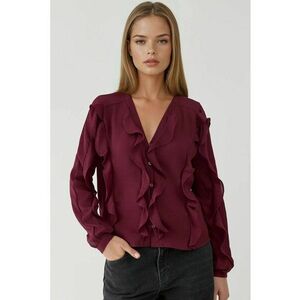 Bluza dama - camasa boema cu volane si guler - rosu-burgundia - textil imagine