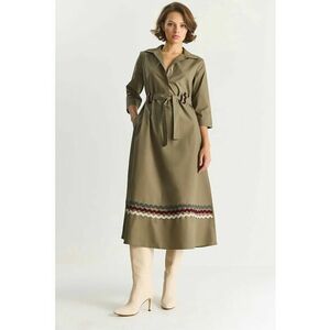 Rochie midi - HiCCUP - brodata - verde kaki - textil imagine
