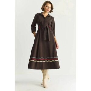 Rochie midi - HiCCUP - brodata - maro mocha inchis - textil imagine