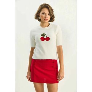 Pulover dama - brodat cu guler rotund - alb - jerseu - imagine